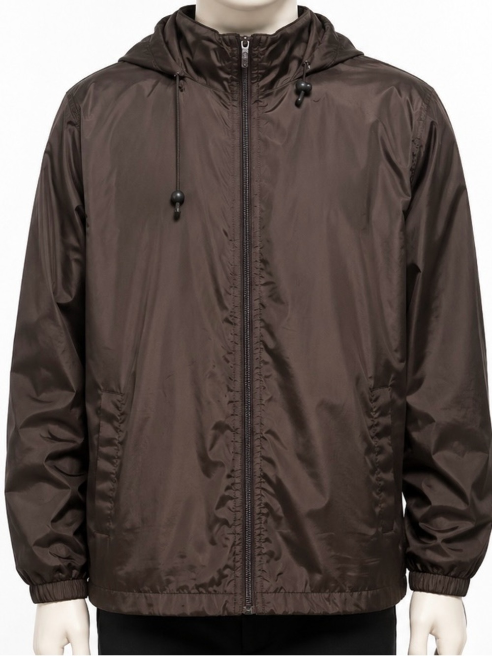 Totes Mens L Brown Hooded Fleece-Lined Rain Jacket – Water Resistant